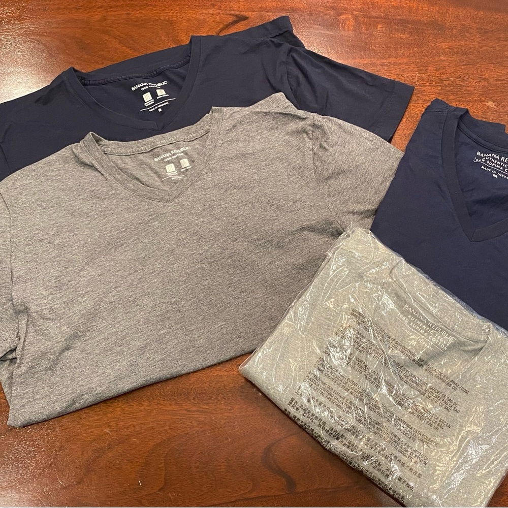Banana Republic Navy and Gray V-Neck T-Shirts